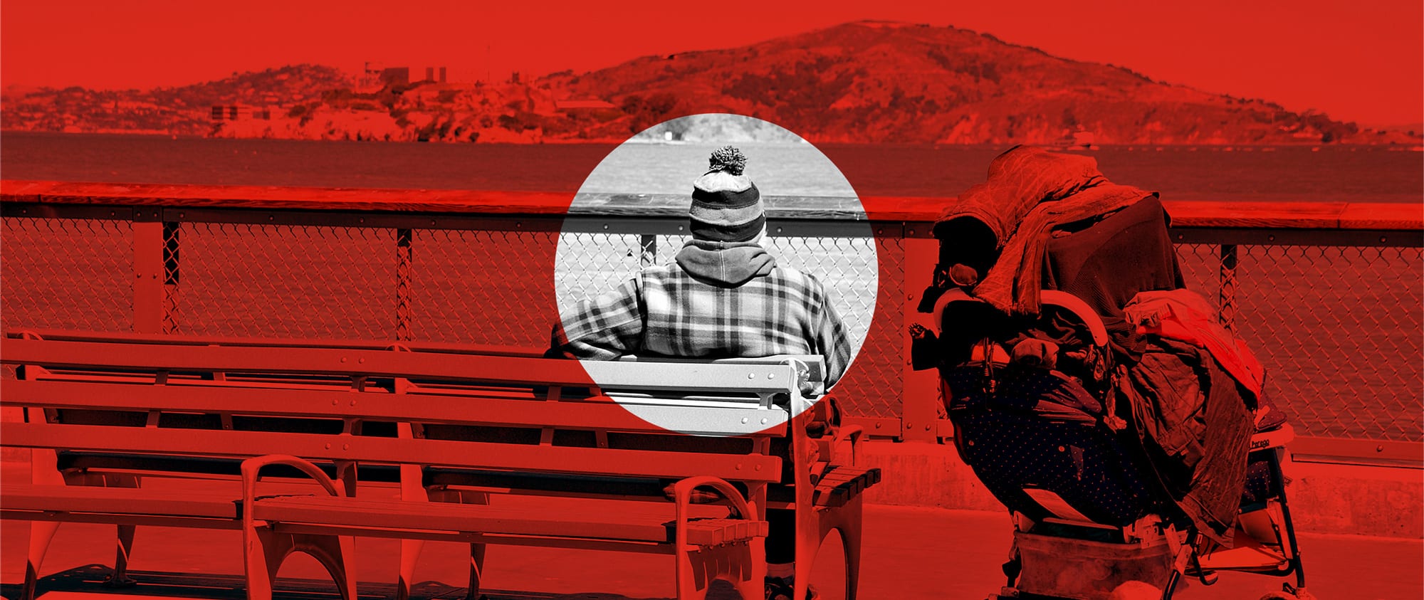 Homeless-bay-alcatraz_HomeRise Man on bench near water